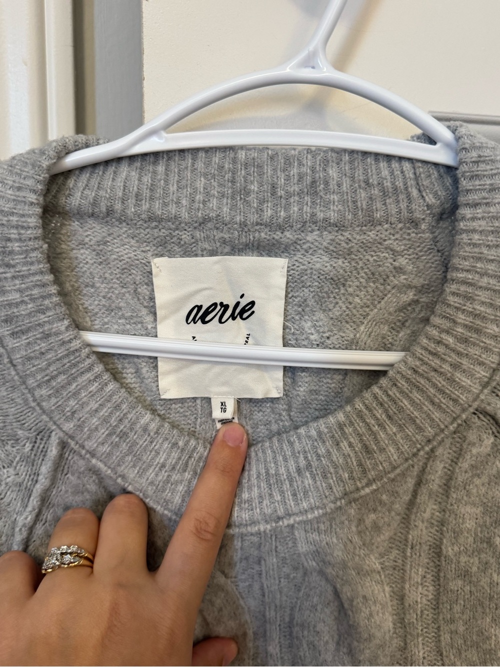 aerie Light Gray Ribbed Crewneck Sweater